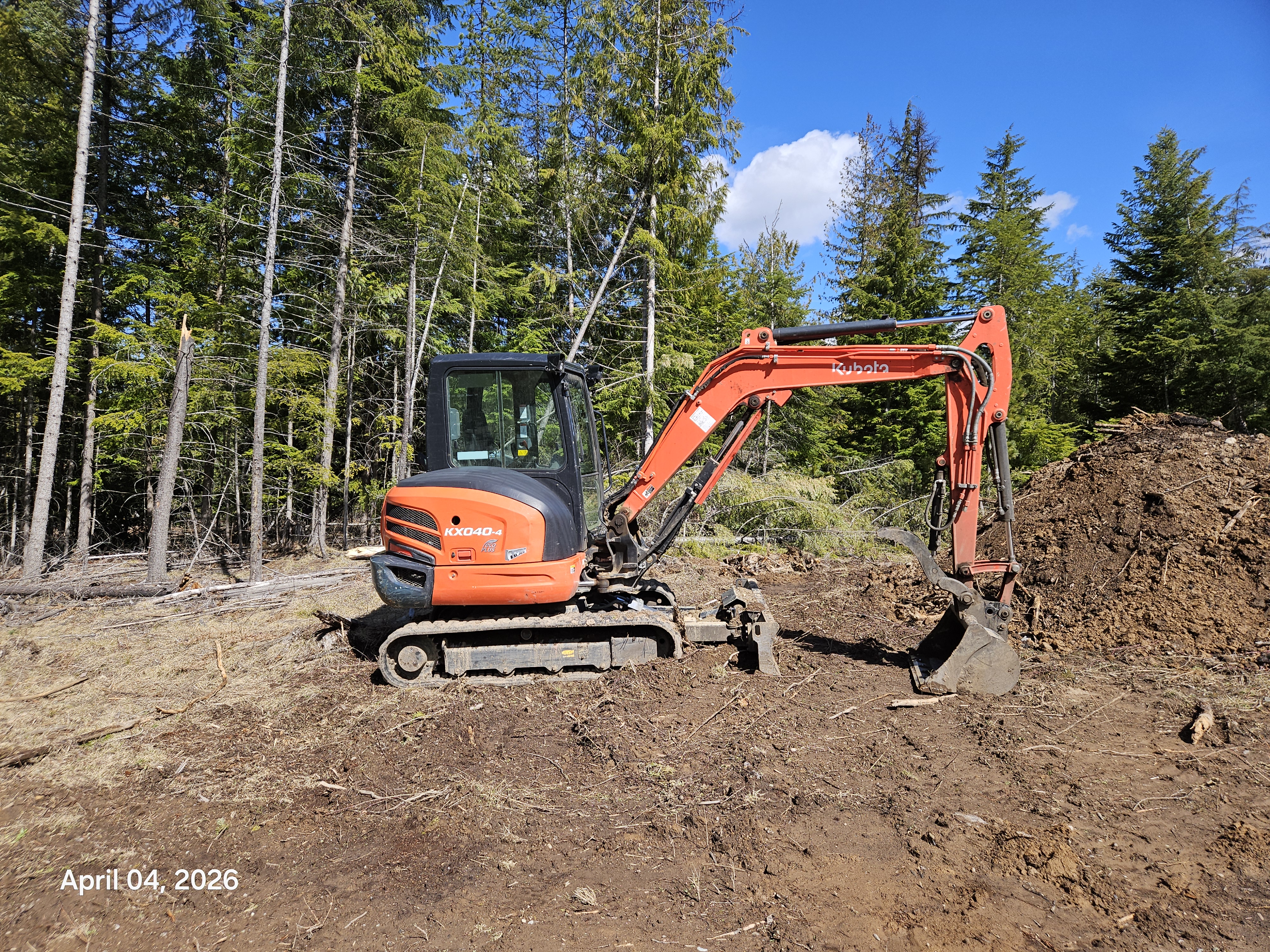 Kubota mini excavator on Idaho job site