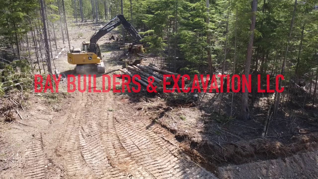 Excavator building access road through forest