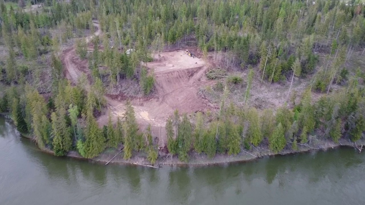 Aerial of access road through timber — Clark Fork, ID