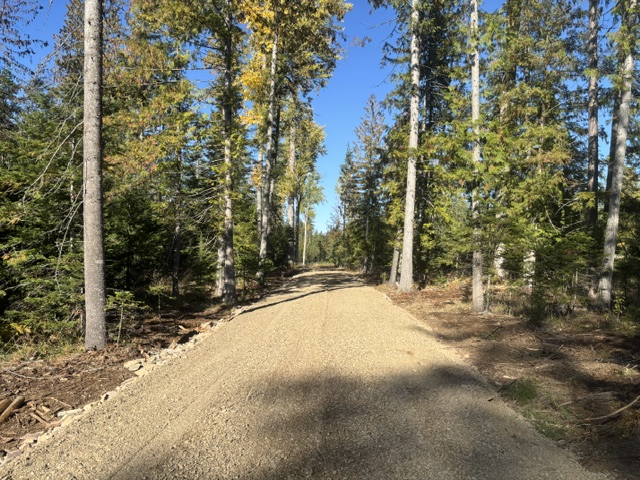 Completed gravel access road through timber — Clark Fork, ID